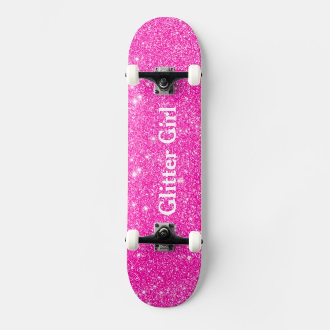 Hot Pink Glitzer Girl Zeigen Sie Ihre Glamour spar Skateboard (Vorderseite)