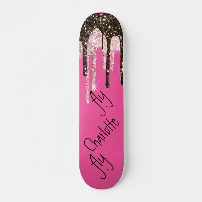 Hot Pink Glitzer Girly Sparky Personalisierter Nam Skateboard (Vorne)