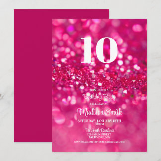 Hot Pink Glitzer Glam 10. Geburtstag Einladung