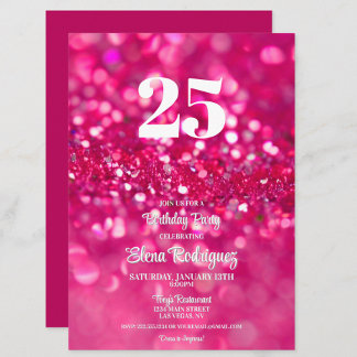 Hot Pink Glitzer Glam 25. Geburtstagsfeier Einladu Einladung