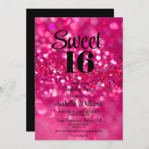 Hot Pink Glitzer Glam Sweet 16 Geburtstag Einladun