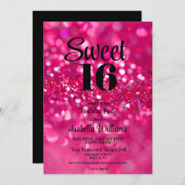 Hot Pink Glitzer Glam Sweet 16 Geburtstag Einladun Einladung