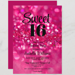 Hot Pink Glitzer Glam Sweet 16 Geburtstag Einladun Einladung