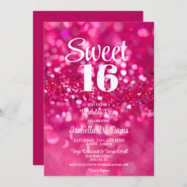 Hot Pink Glitzer Glam Sweet 16 Geburtstag Einladun Einladung