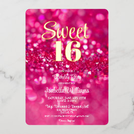 Hot Pink Glitzer Glam Sweet 16 Geburtstag Einladun Folieneinladung