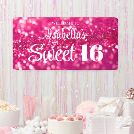 Hot Pink Glitzer Glam Sweet 16 Geburtstag Willkomm Banner