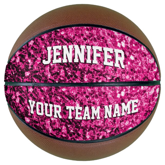 Hot-Pink-Glitzer Glitzern Ihr Name Team Basketball (Vorderseite)