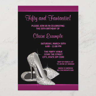 Hot Pink Glitzer High Heels Frauen 50. Geburtstag Einladung