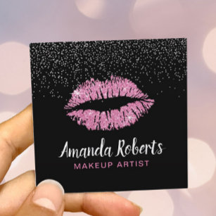 Hot Pink Glitzer Lippen Moderne Makeup Künstlerin Quadratische Visitenkarte