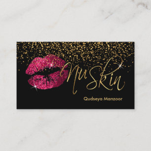 Hot Pink Glitzer Lips & Gold Confetti Visitenkarte