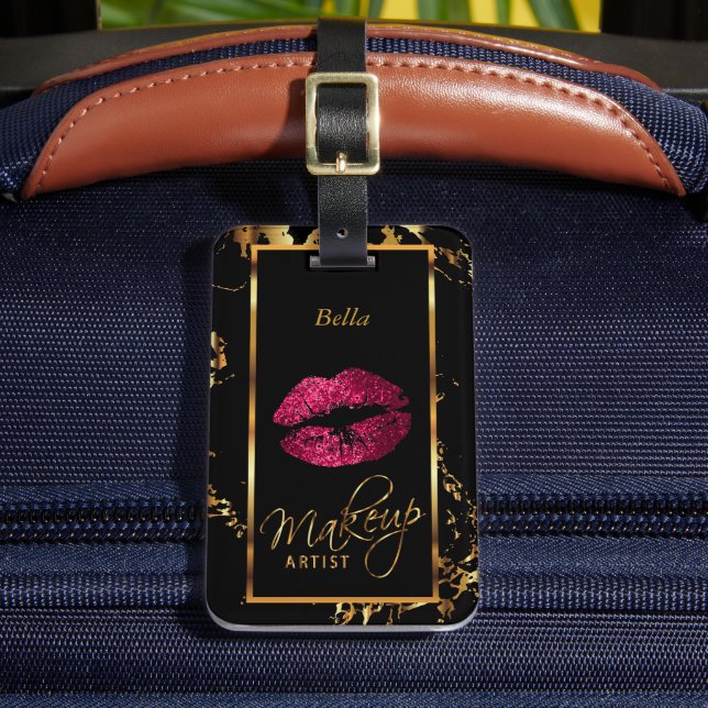 Hot Pink Glitzer Lips - Makeup Artist Gepäckanhänger (Vorderseite Insitu 2)