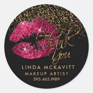 Hot Pink Glitzer Lipstick 💋 Danke Runder Aufkleber