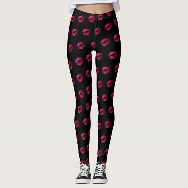 Hot Pink Glitzer Lipstick-Muster Leggings (Vorderseite)