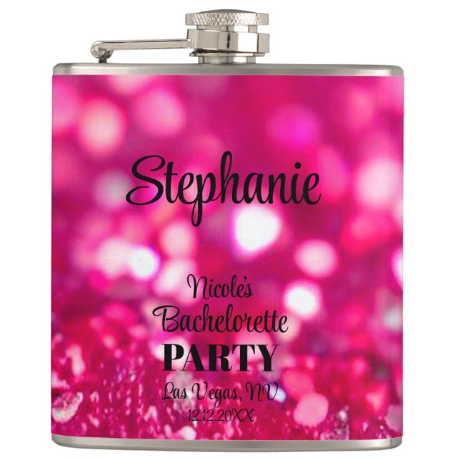 Hot Pink Glitzer Moderner Glam Junggeselinnen-Absc Flachmann (Personalized Hot Pink Glitter Bachelorette Flask, Bachelorette Weekend Party Favor, Bridesmaid Gifts)