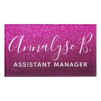 Hot Pink Glitzer Ombre Funkelnd Name Beruflich Namenschild