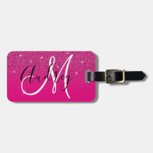 Hot Pink Glitzer Ombre Personalisiert Monogram Gepäckanhänger