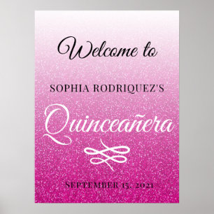 Hot Pink Glitzer Quinceañera 15. Geburtstag Willko Poster