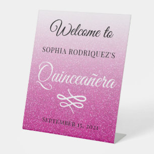 Hot Pink Glitzer Quinceañera 15. Geburtstag Willko Sockelschild