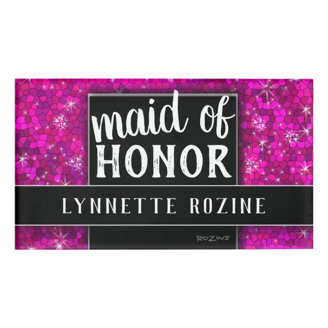 Hot Pink Glitzer Schwarz-Weiß-Trauzeugin Namenschild (Vorderseite)
