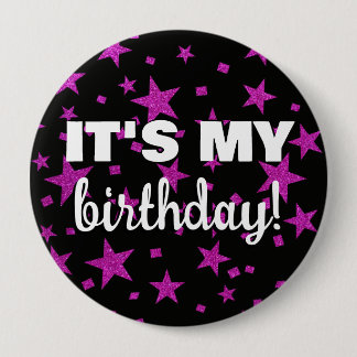 Hot Pink Glitzer Stars Confetti Es ist mein Geburt Button