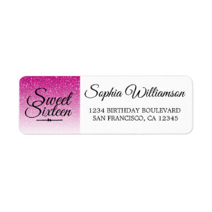 Hot Pink Glitzer Sweet 16 Birthday Rücksendeadress