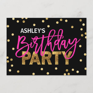 HOT Pink Glitzer Tassels Girl BIRTHDAY PARTY Einladung