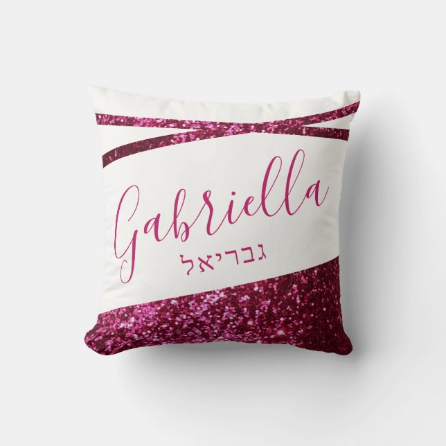 Hot Pink Glitzer Tee Name Pillow Mitzvah Geburtsta Kissen (Vorderseite)