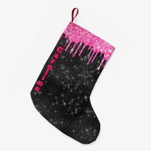 Hot Pink Glitzer Tropfen Black Sparkle Individuell Kleiner Weihnachtsstrumpf