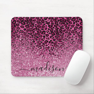 Hot Pink Glitzer und Leopard-Muster - Persönlich g Mousepad