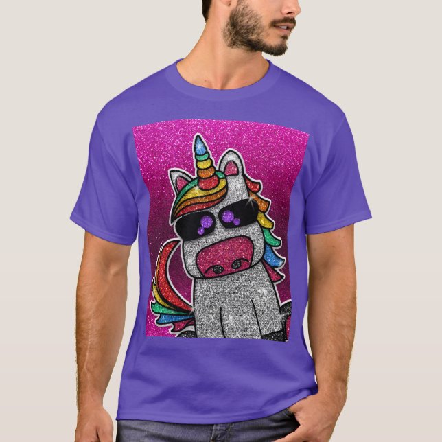 Hot Pink Glitzer Unicorn Jersey Name + Nummer T-Shirt (Vorderseite)