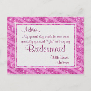 Hot Pink Glitzer - Werden Sie meine Bridesmaid? Einladungspostkarte