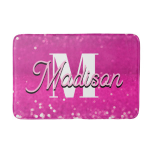 Hot Pink Glitzern Bokeh Monogram Badematte