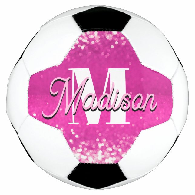 Hot Pink Glitzern Bokeh Monogram Fußball (Vorderseite)