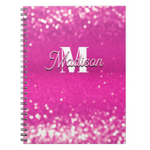 Hot Pink Glitzern Bokeh Monogram Notizblock