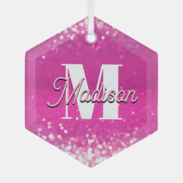 Hot Pink Glitzern Bokeh Monogram Ornament Aus Glas