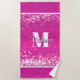 Hot Pink Glitzern Bokeh Monogram Strandtuch