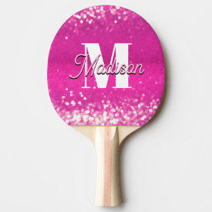 Hot Pink Glitzern Bokeh Monogram Tischtennis Schläger