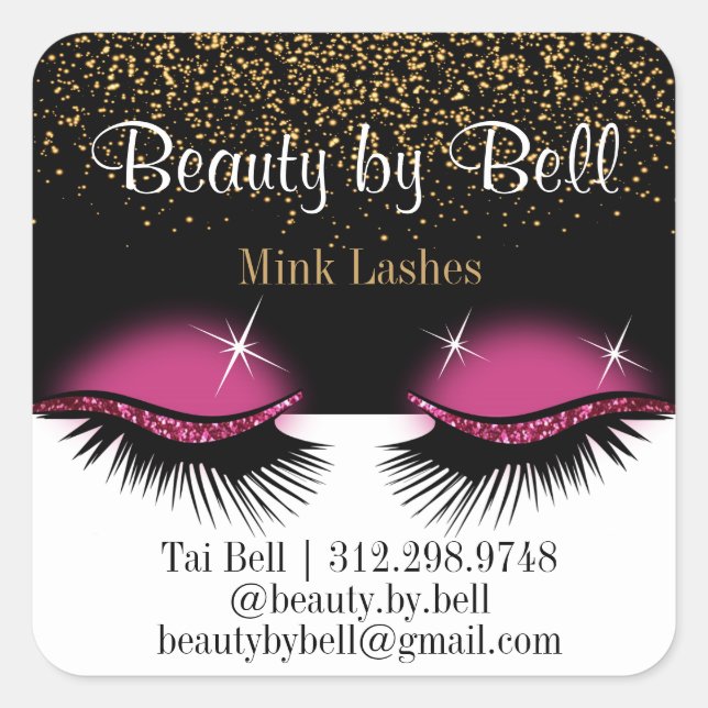 Hot Pink Glitzern Eyelashes Quadratischer Aufkleber (Vorderseite)