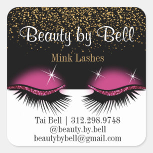 Hot Pink Glitzern Eyelashes Quadratischer Aufkleber