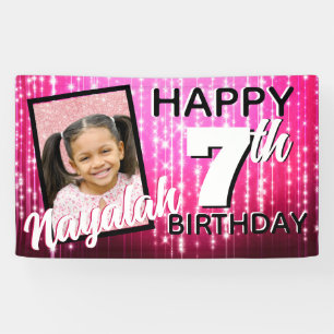 Hot Pink Glitzern  Monogram  AGE  Foto Geburtstag Banner