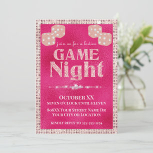 Hot Pink Glitzern Würfel Ladys Game Night Einladung