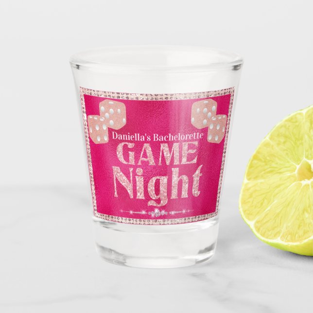 Hot Pink Glitzern Würfel Ladys Game Night Schnapsglas (Vorderseite)
