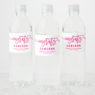 Hot Pink Glückwunschs Moderner Kalligraphie Abschl Wasserflaschenetikett