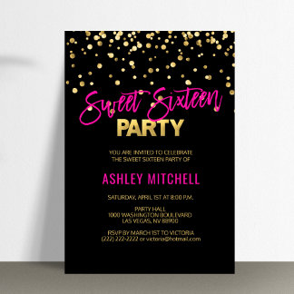 HOT Pink Gold 16 . GEBURTSTAG 16 Party Einladungen