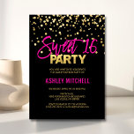 HOT Pink Gold 16 . GEBURTSTAG 16 Party Einladungen<br><div class="desc">Ein 16 . Geburtstag-Party werfen? Brauchen Sie Ideen? Holen Sie sich diese modernen und trendigen,  individuellen Vorlagen,  damit Sie sich einfach unterhalten können. Heiß rosa mit Imitaten goldene Konfetti mit schwarzem und Imitat goldenen Hintergrund. Erschwinglich,  aber nicht billig aussehen. Personalisieren Sie diese Einladungen für Ihr nächstes süßes 16 Party.</div>