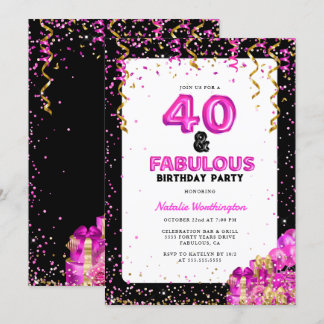 Hot Pink Gold 40 Fabulous 40. Geburtstag Einladung