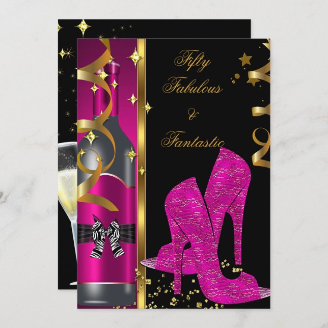 Hot Pink Gold 50 & Fantastic Fantastic Geburtstag Einladung (Vorne/Hinten)