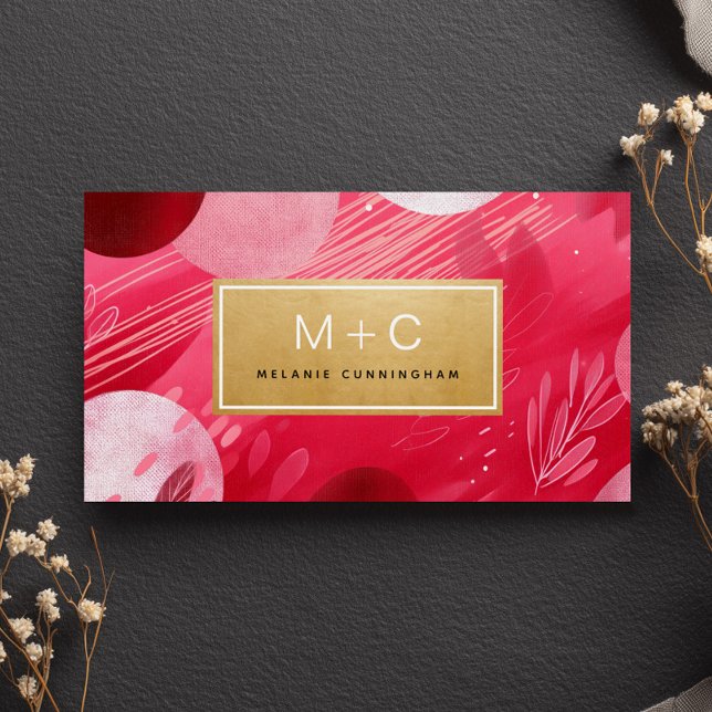 Hot Pink Gold Abstract Monogram Business Cards (Von Creator hochgeladen)