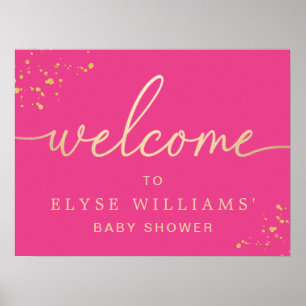 Hot Pink Gold Baby Shower Willkommensschild Poster