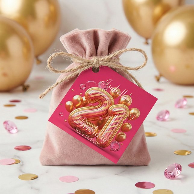 Hot Pink Gold Balloons Diamonds 21st Birthday Geschenkanhänger (Von Creator hochgeladen)